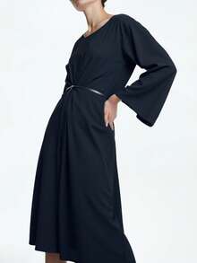 Aalyst Vestido negro de manga acampanada y cuello redondo, corte holgado y largo hasta el tobillo, adecuado para uso diario, bodas, galas, ir al trabajo, fiestas de graduación, vacaciones, citas, fiestas, Halloween, Navidad, Año Nuevo, Acción de Gracias - Negro - Ver 3