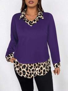 EMERY ROSE Plus Size Women Casual Printed 2 In 1 Shirt - Purple - View 3