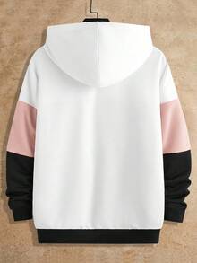 Manfinity VCAY 2pcs Men's Knit Fitted Contrast Color Block Long Sleeve Hoodie Sweatshirt Set,Plus Size Sweat Suit,Black And White,Autumn,Casual,Gym Streetwear Set - Multicolor - View 6