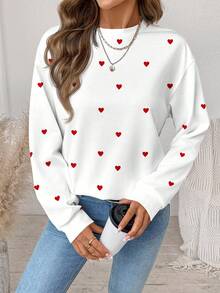 SHEIN LUNE Casual Minimalist Heart Graphic Print Round Neck Loose Fit Plus Size Women Sweatshirt - Multicolor - View 4