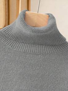 Franclia Women's Elegant High Neck Loose Waist Tie Design Asymmetrical Hem Pullover Sweater, Winter Women Sweaters Gray Sweater Turtle Neck Women Winter Clothes For Women Sweaters - Grey - View 3