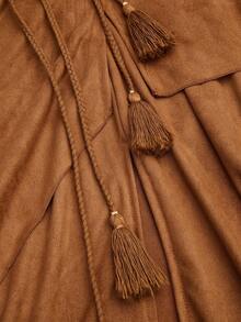 Sweetra Falda de ante vintage talla grande, falda A-line con cintura elástica y bajo asimétrico, otoño/primavera - Marrón - Ver 8