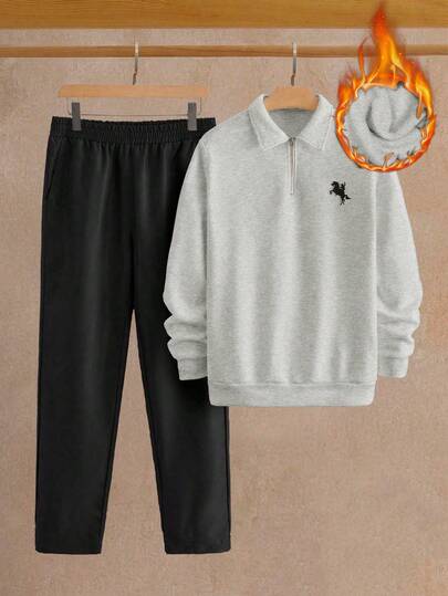 HIMLAND 2pcs/Set Men's Casual Knit Fleece Sweatshirt And Straight Leg Pants Set Sweatpants Sets Joggers Set For Man Men Casual Sets Sweat Set For Men 2 Piece Set Men Street