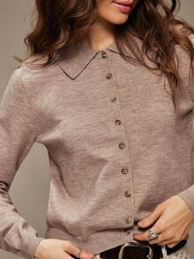 WESTFADE Button Front Relaxed Fit Polo Cardigan Sweater Winter, Boho, Western Wear, Holiday, Christmas, NYE, New Year, Nashville Cowgirl, Casual, Cute - Camel - View 6