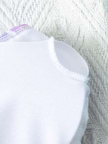 SHEIN 少女情人节度假休闲沙滩渐变鱼鳞印花荷叶边连体泳衣 - 粉色 - 查看 5