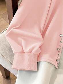 Lacomfia 1 st svart långärmad tröja för kvinnor, moderiktig topp med nitar - Rosa - Visa 4