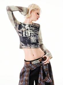 Bloopia Blusa de mujer con estampado integral, cuello redondo, manga larga - Multicolor - Ver 4