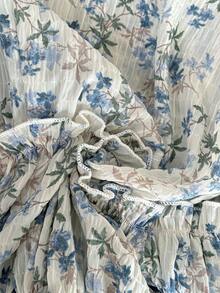 Lounesse Áo cánh tay lửng buộc nơ họa tiết hoa cỡ lớn - Nhiều màu - Xem 7