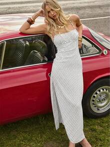 Aralina Fall / Winter Halter Neck Tie Up Polka Dot Y2K Maxi Dress With Ruffle Detail For Going Out And Night Out Dress Perfect For Homecoming - White - View 6