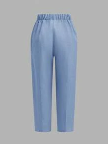 3 件套年轻男孩绅士装：卡其色背心、松紧腰裤、领结和长袖衬衫套装，春夏 - 藍色 - 查看 11