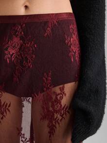 Ontre 2026春夏新款酒红色蕾丝薄纱半身裙，百搭实用，适合都市通勤、商务、休闲、办公、教师、优雅场合、派对、婚礼宾客等各种场合。 - 酒紅色 - 查看 5
