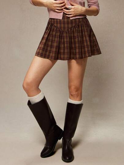 WESTFADE Plaid High Waist Basque Waist A-Line Mini Skirt Winter, Boho, Western Wear, Holiday, Christmas, NYE, New Year, Nashville Cowgirl, Casual, Cute