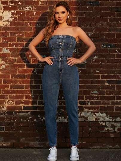 Mono pantalón mezclilla para dama