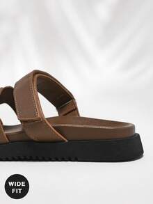 SHUZIA 女式宽版时尚休闲圆头双带一脚蹬舒适平底凉鞋 - 橄欖綠 - 查看 4