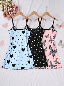 Snug Zone 3件套女士爱心蝴蝶结印花针织吊带睡衣套装 - 彩色 - 查看 2