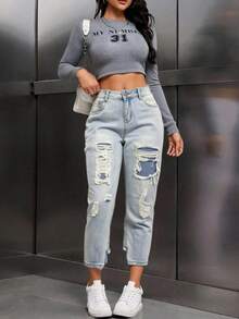 pantalones de mujer pantalones de dama mezclilla De Tiro Alto curvy Levanta Glúteos  Sin elasticidad, rotos, rectos, holgados - Azul - Ver 1