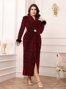 Modelyn Robe longue ajustée à manches longues de couleur unie, décontractée et pour le port quotidien - Rouge foncé - Voir 6