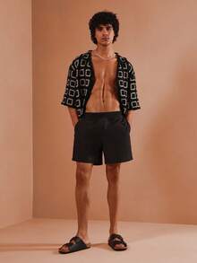 SUMWON 沙滩泳裤运动泳池短裤度假休闲沙滩短裤轻薄夏季沙滩装冲浪运动休闲水上运动 - 黑色 - 查看 2