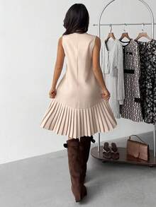 فستان أنيق بدون أكمام مع طوق مندرين وزخرفة زهرية وذيل منبثق للمراهقات - لون مشمشي - مشاهدة 2