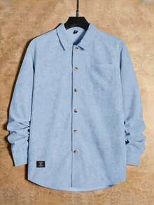 Manfinity NXTstreet 宽松男士字母拼接编织休闲长袖衬衫和裤子两件套 - 藍色 - 查看 7