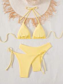 Swim Basics 3件套女士纯色度假沙滩泳衣套装