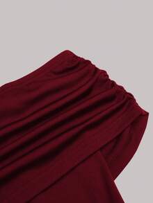 Grovea 加大码露肩优雅小黑中长连衣裙，女士正式婚礼宾客礼服 - 酒紅色 - 查看 5