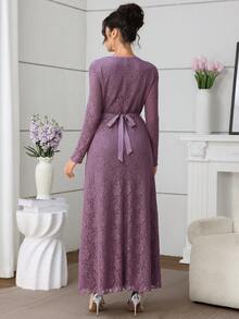 Al Najma Elegant pärlprydd långärmad turkisk och arabisk traditionell maxiklänning för kvinnor - Blåröd - Visa 2