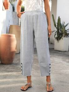 EMERY ROSE Women's Striped Print Elastic Waist Pocket Casual Pants Striped Joggers Women Summer Joggers For Women