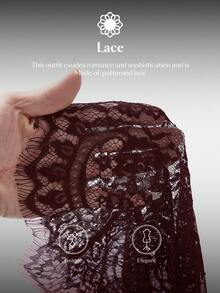 Ontre Damen Burgunderrote Spitze Transparenter Rock, modisch vielseitig für den städtischen Arbeitsweg, Business Lässig, Bürokleidung, Lehreroutfit, elegant für Weihnachten, Silvesterparty, Hochzeitsgast