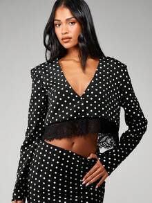 MISSGUIDED Polka Dot Two Piece Coordinating Set With Lace Trim Button Front Top And High Waist Maxi Skirt - Black - View 4
