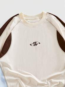 ROMWE MEN Street Life 男士休闲时尚街头通勤字母印花撞色插肩袖宽松T恤，夏季 - 白色 - 查看 4