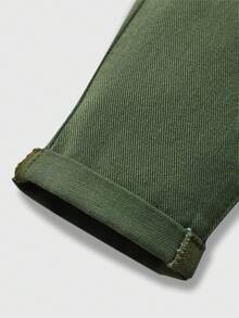 Girls' Casual Floral Waist Denim Jeans, Fashion & Versatile - Army Green - View 4