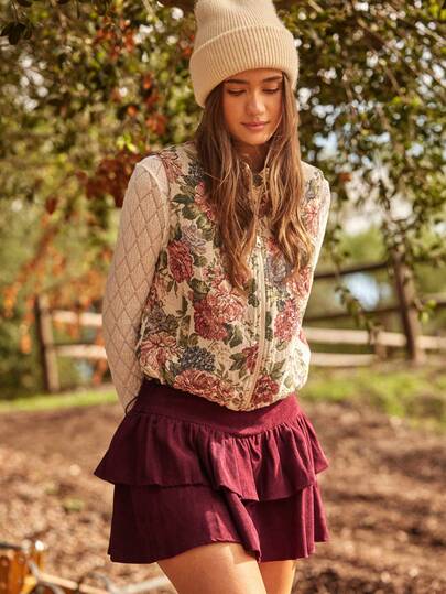 WESTFADE 灯芯绒V领荷叶边迷你裙，适合冬季、波西米亚风、西部风、假日、圣诞节、新年、纳什维尔牛仔风、休闲、可爱风格。