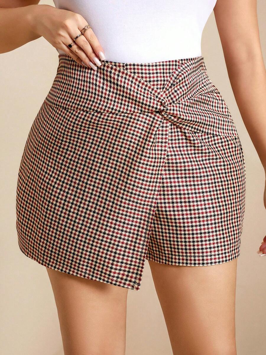Comfylo Plus Size Women's Casual Twist Design Skort, Autumn Winter Party Holiday New Year Elegant Women Summer Holidays Valentine's Day - Multicolor - View 1