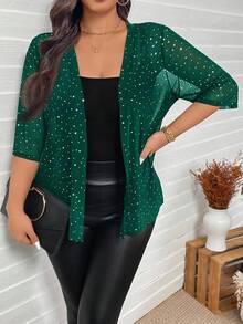 SHEIN LUNE Áo khoác lưới mỏng đính đá Rhinestone cỡ lớn cho nữ Lễ Tạ ơn, Quần áo Giáng sinh, Áo đi chơi đêm giao thừa, Trang phục công sở, Tiệc tùng, Trang phục thường ngày cho phụ nữ, Phong cách quý tộc, Ngày lễ tình nhân, Tình yêu/Người yêu vào mùa thu/đông - Màu xanh lá cây đậm - Xem 1