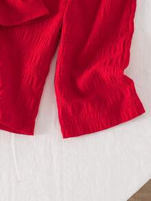 Elladie kids 2pcs Baby Girls Textured Jacquard Top Shirt And Pants Set, Sweet & Fashionable, Casual, Summer, New Arrival Red Two Piece Outfit Toddler Red Outfits For Baby Girl Toddler Co Ord Baby Girl Two Piece Set - Red - View 5