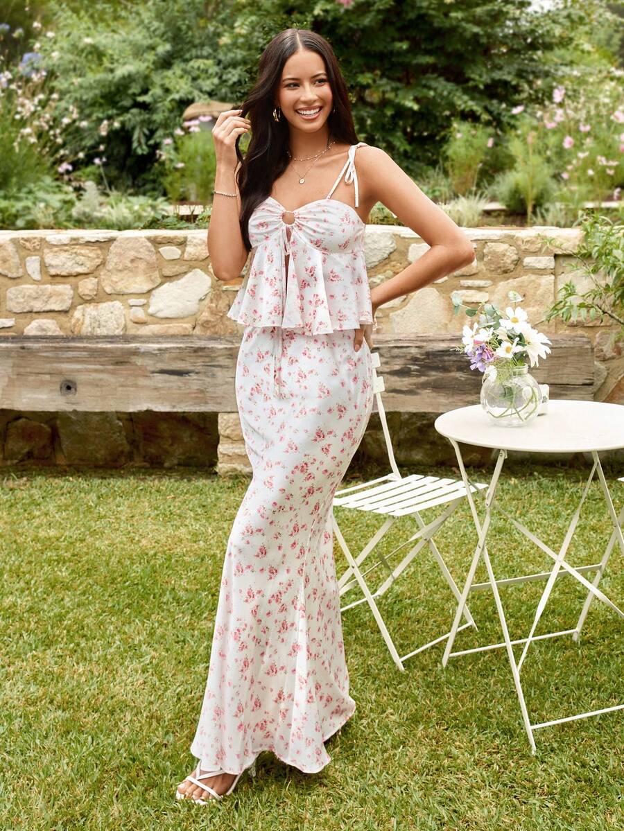 KARISMINA 2pcs/Set Women's Vacation Printed Camisole & Skirt - Multicolor - View 1