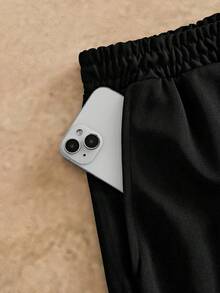 HIMLAND Men Letter Patched Sweatshirt & Shorts, Fall Clothes, Winter, Cozy Outfits - Black - View 7