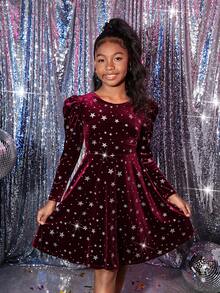 SHEIN Tween 女童休闲宽松羊毛长袖连衣裙