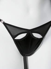 1件装女士优雅网纱拼接无痕内裤 - 黑色 - 查看 4