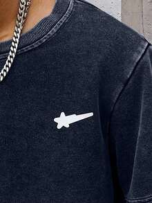 PAVTROS 男士卫衣，简约胸前图案贴片，圆领套头衫，短款，黑白撞色，运动休闲日常穿着，送给男友/老公的理想礼物，男女皆宜 - 藏蓝色 - 查看 7