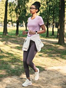 In My Nature Women's Casual Versatile Simple Purple Fitted Short Sleeve Reflective Letter Print Outdoor T-Shirt Workout Exercise Jogging T-Shirt - Purple - View 2