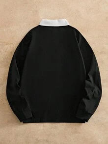 HIMLAND 刺绣字母撞色休闲长袖Polo衫