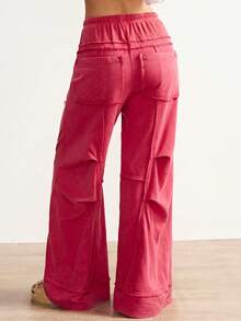 Bohemela BOHO Winter Christmas New Year Casual Solid Color Knit Loose Flare Pants For Women - Red - View 7