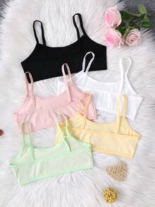 SHEIN 5件套少女简约舒适亲肤吊带背心，纯白色 - 彩色 - 查看 2