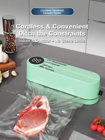 Teckwe 1PC Mini Vacuum Sealer - Fully Automatic With Leak Proof And Airtight Design, One-Click Operation, Wet Dry Dual-Use. Compact And Portable, Available In Beige And Green. It's An Electric Sealing Device With USB Power Supply And 1200mAh Rechargeable Lithium Battery, Suitable For Home Kitchen, Camping, Travel And Daily Vacation