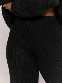 MUSERA Plus Size Stickade, åtsittande, vida byxor Vardag Casual Mysig Söt Kvällsfest Elegant Vår - Svart - Visa 5