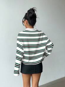 Aloruh ملابس علوية بولو مخططة للنساء للخريف/الشتاء، ملابس علوية بقصة مزدوجة، مخططة باللون الأخضر، بطراز كولدج، ملابس خارجية كاجوال عصرية جديدة