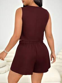 SHEIN EZwear 大码春夏休闲通勤纯色背心和短裤套装，商务休闲女装毕业，返校，秋冬女士教师装