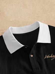 HIMLAND 刺绣字母撞色休闲长袖Polo衫